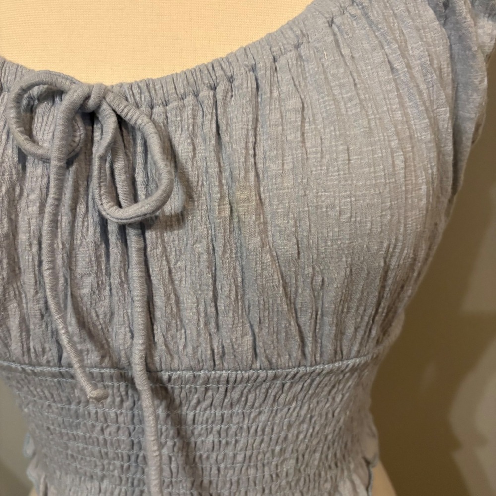 Billabong Getaway Light Blue Crop Top, Rounded Neck, Tied Bow (Women's‎ Large) - Picture 2 of 5